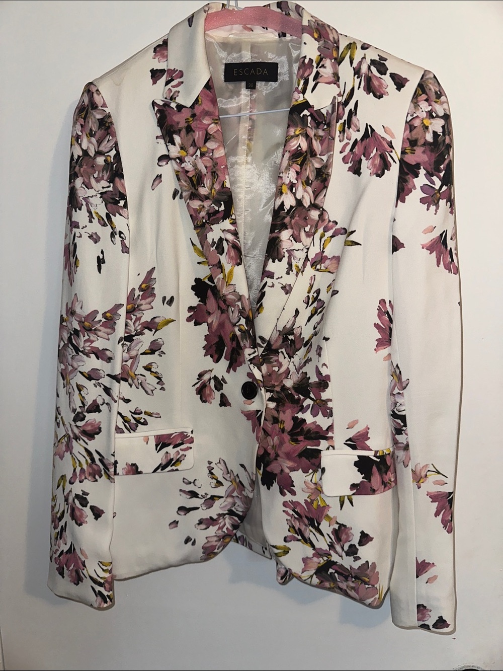 Escada White Blazer with Pink and Green Floral Print